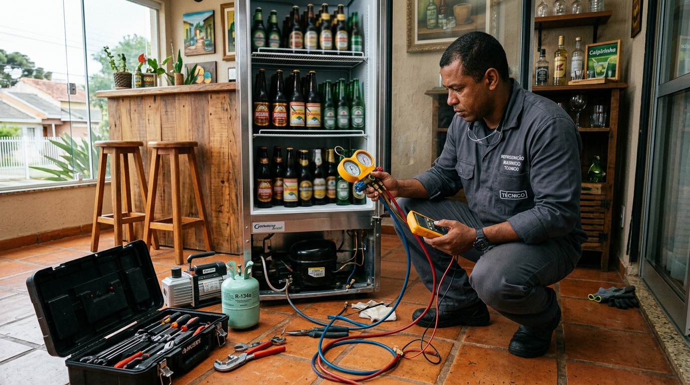 Técnico realizando manutenção de motor de cervejeira em Salvador‑BA